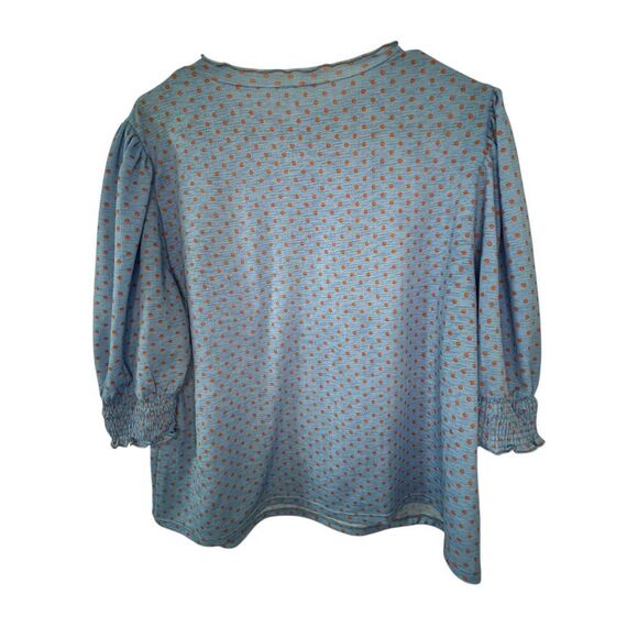 Zara Blue And Orange Polkadot Stretchy Half Sleeve Lightweight Blouse - Picture 4 of 5